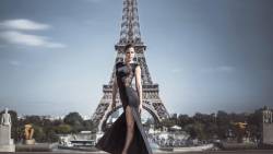 Beautiful Girl Dress In Eiffel Tower